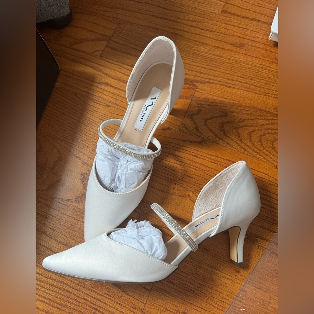 Nina Brystol satin mid-heel d’orsay dress pump